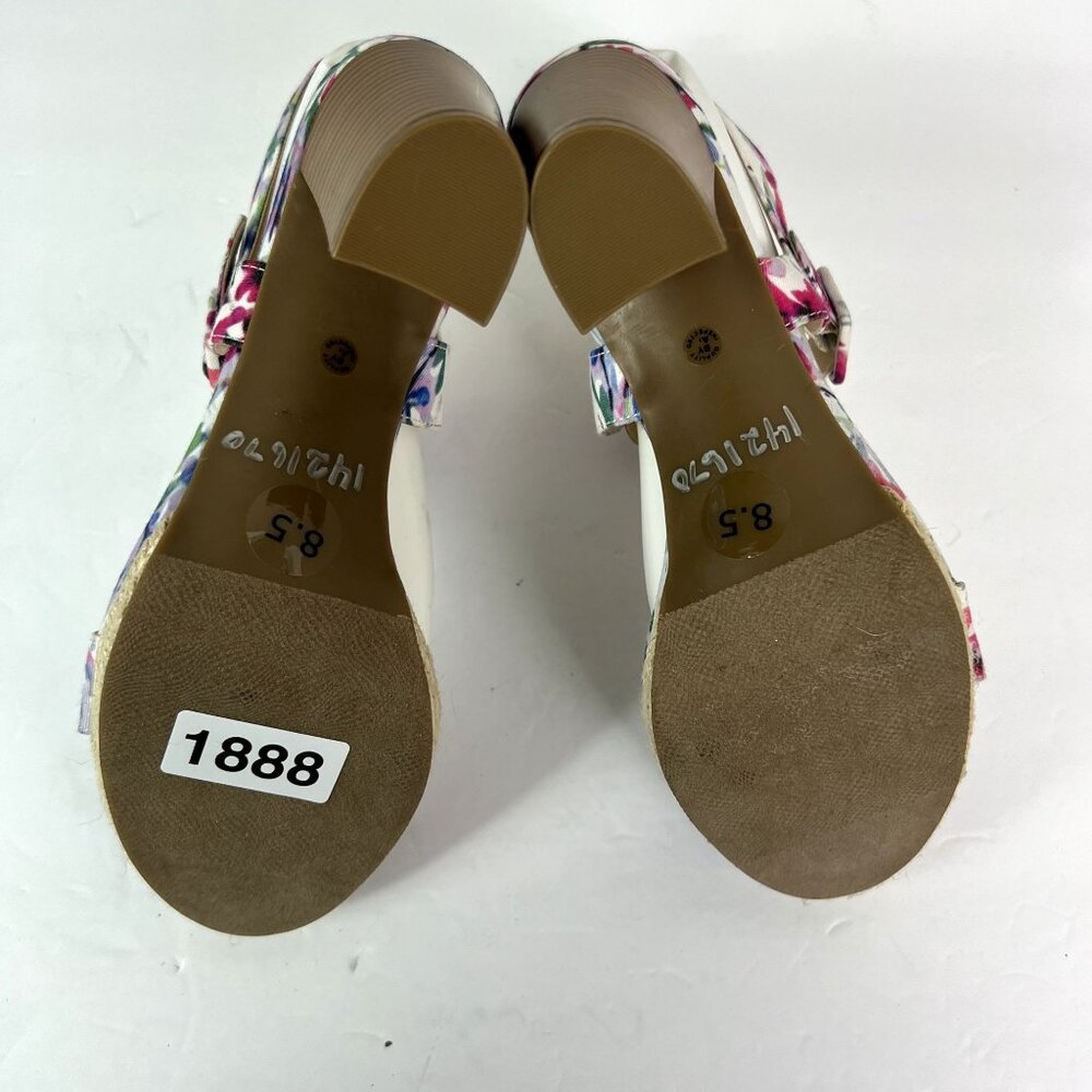 🟣 Liz Claiborne Size 8.5 Floral Block Heel Open Toe Sandals - Picture 5 of 8